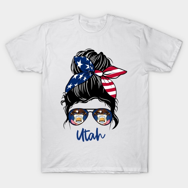 Utah girl Messy bun , American Girl , Utah Flag T-Shirt by JayD World